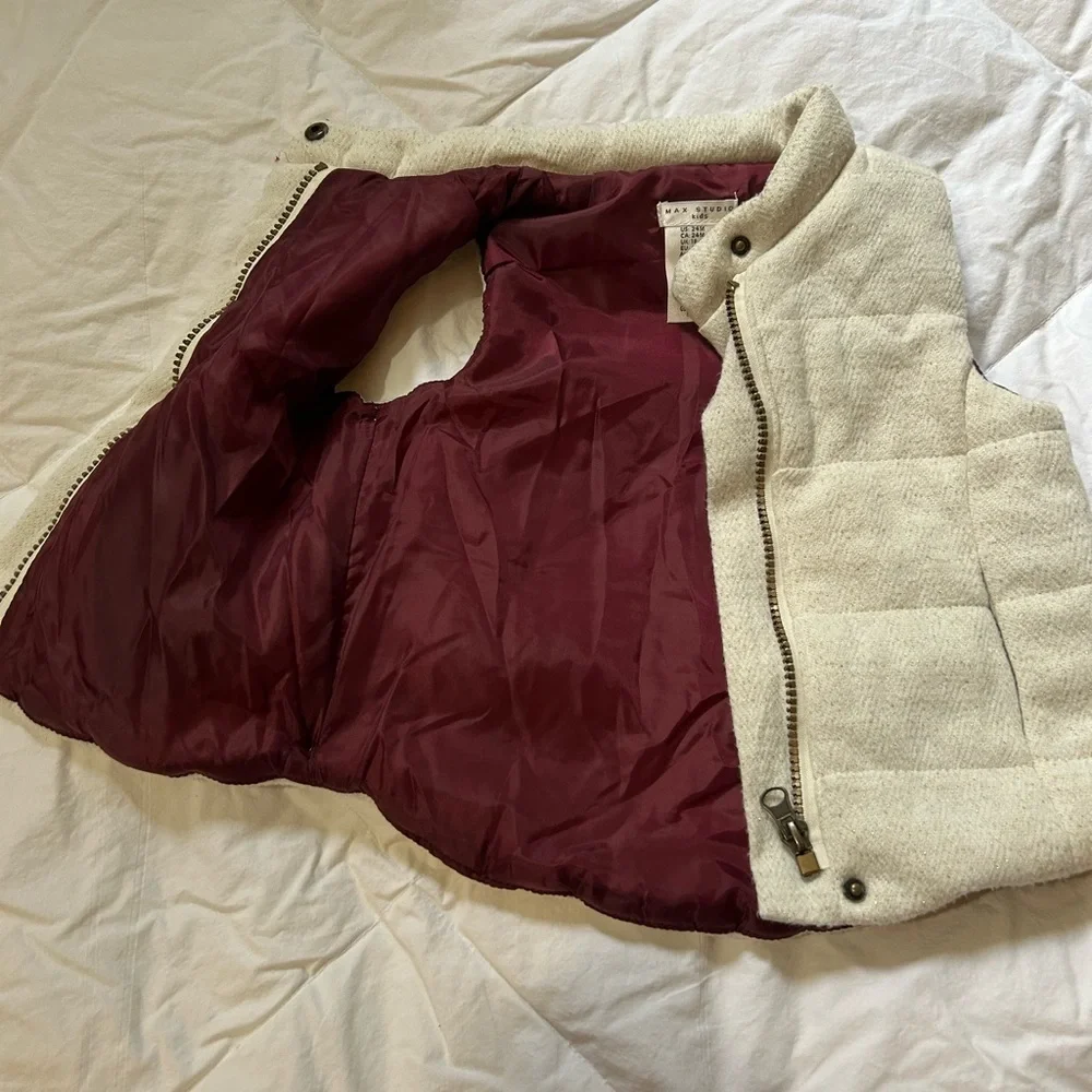 Max Studio Cream and Burgundy Quilted Vest